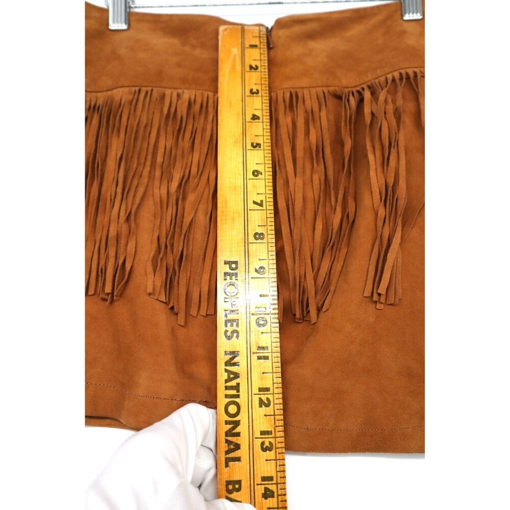 Mango Womens Genuine Leather Fringe Mini Skirt Western Cowgirl Coquette - Picture 8 of 9